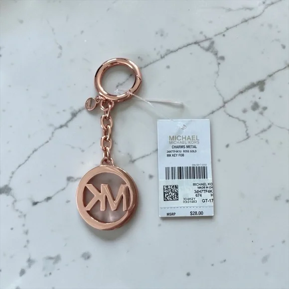 Michael Kors Rose Gold MK Logo Keychain NWT - Picture 2 of 2